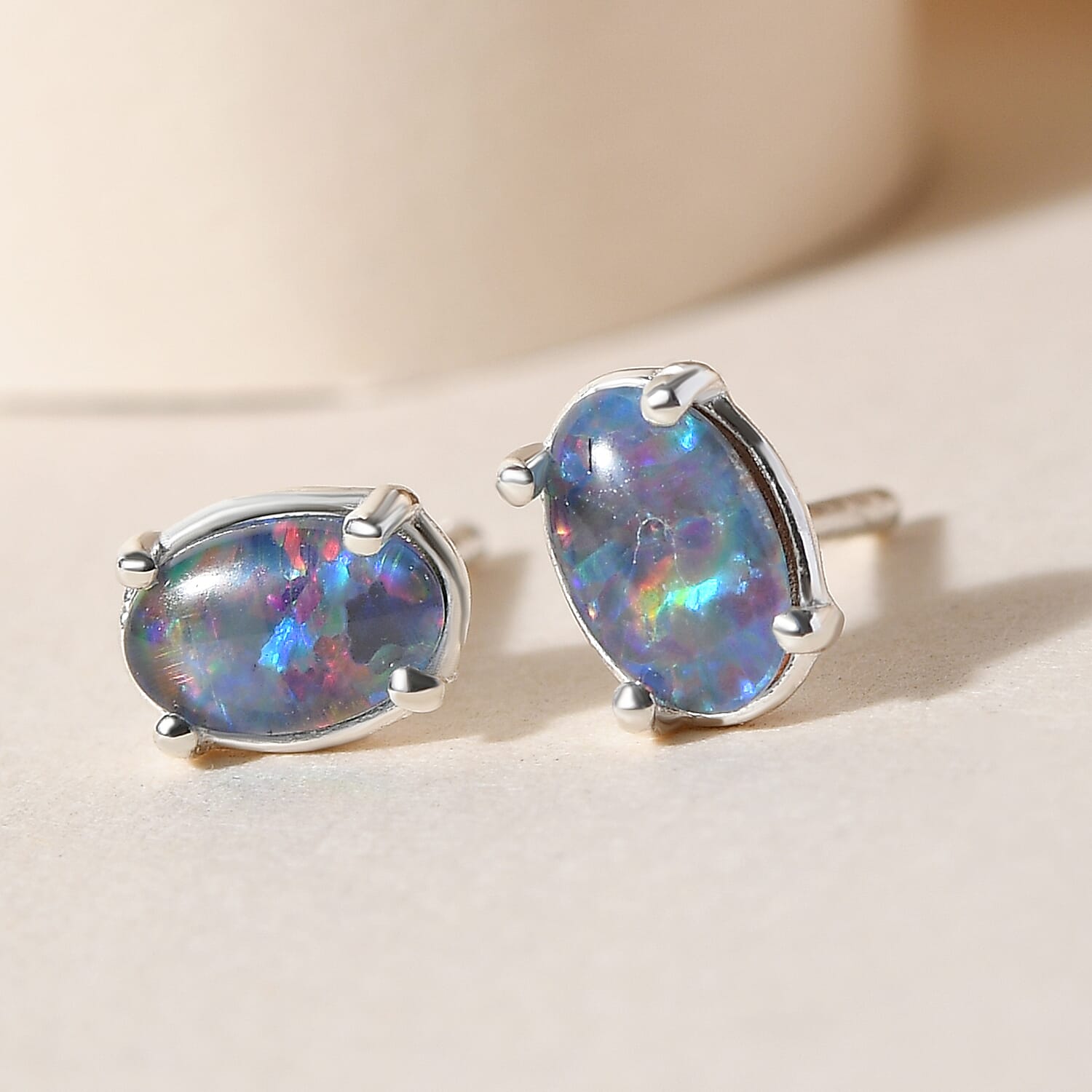 One Time Deal- Australian Boulder Opal Solitaire Stud Earrings (with Push Back) in Sterling Silver