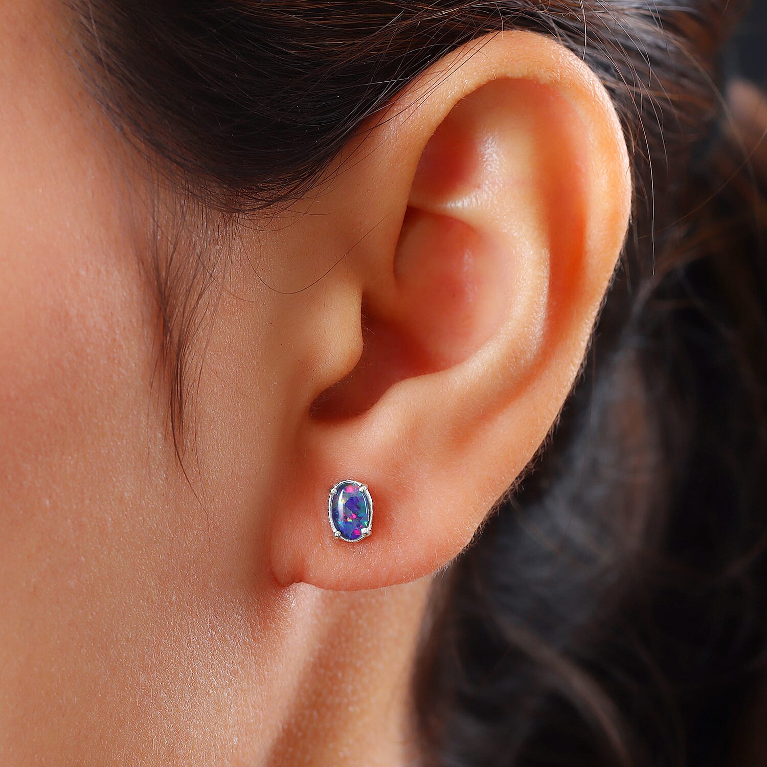 One Time Deal- Australian Boulder Opal Solitaire Stud Earrings (with Push Back) in Sterling Silver