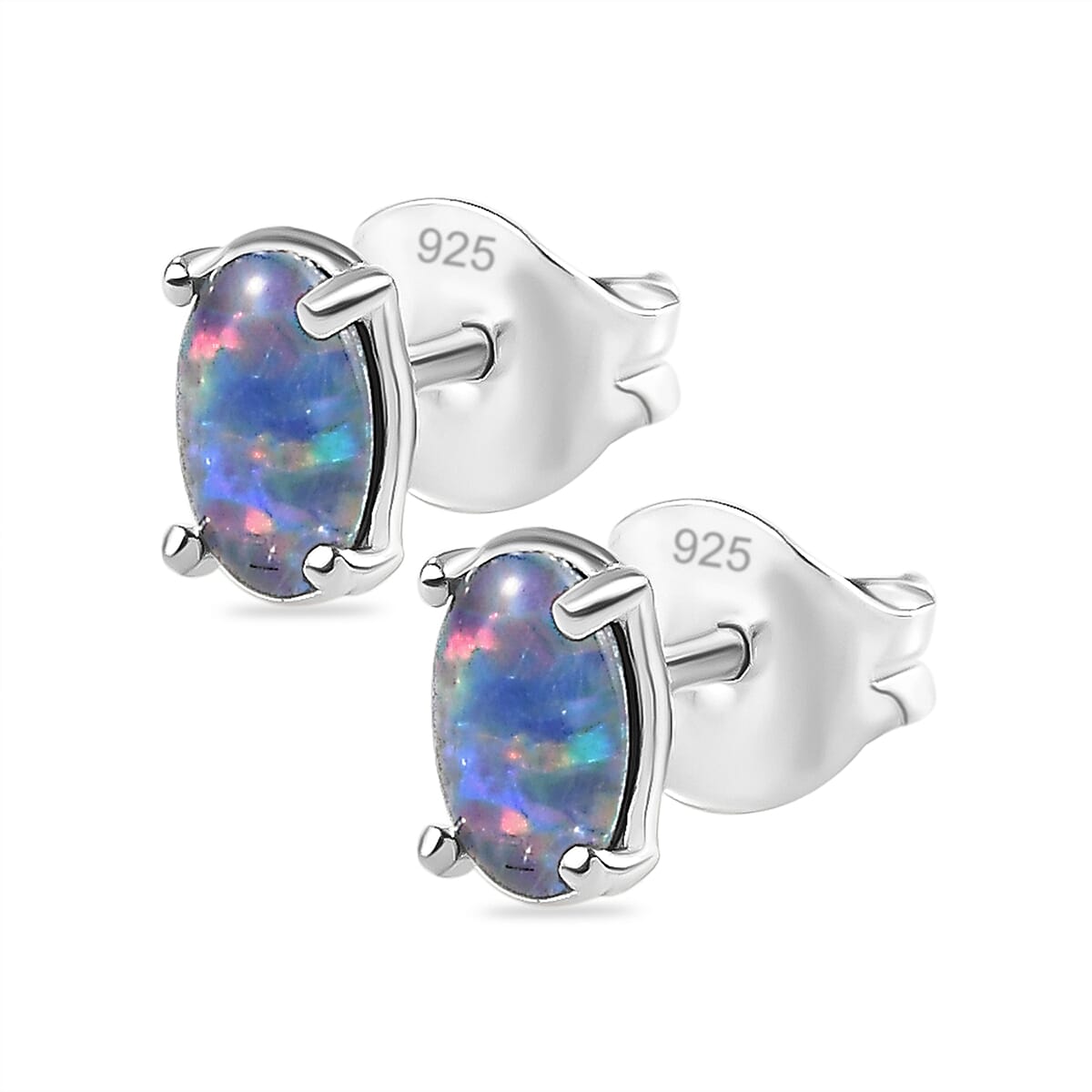 One Time Deal- Australian Boulder Opal Solitaire Stud Earrings (with Push Back) in Sterling Silver