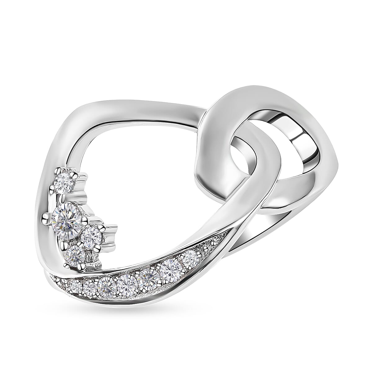 LucyQ Fluid Collection - Moissanite Ring in Rhodium Overlay Sterling Silver