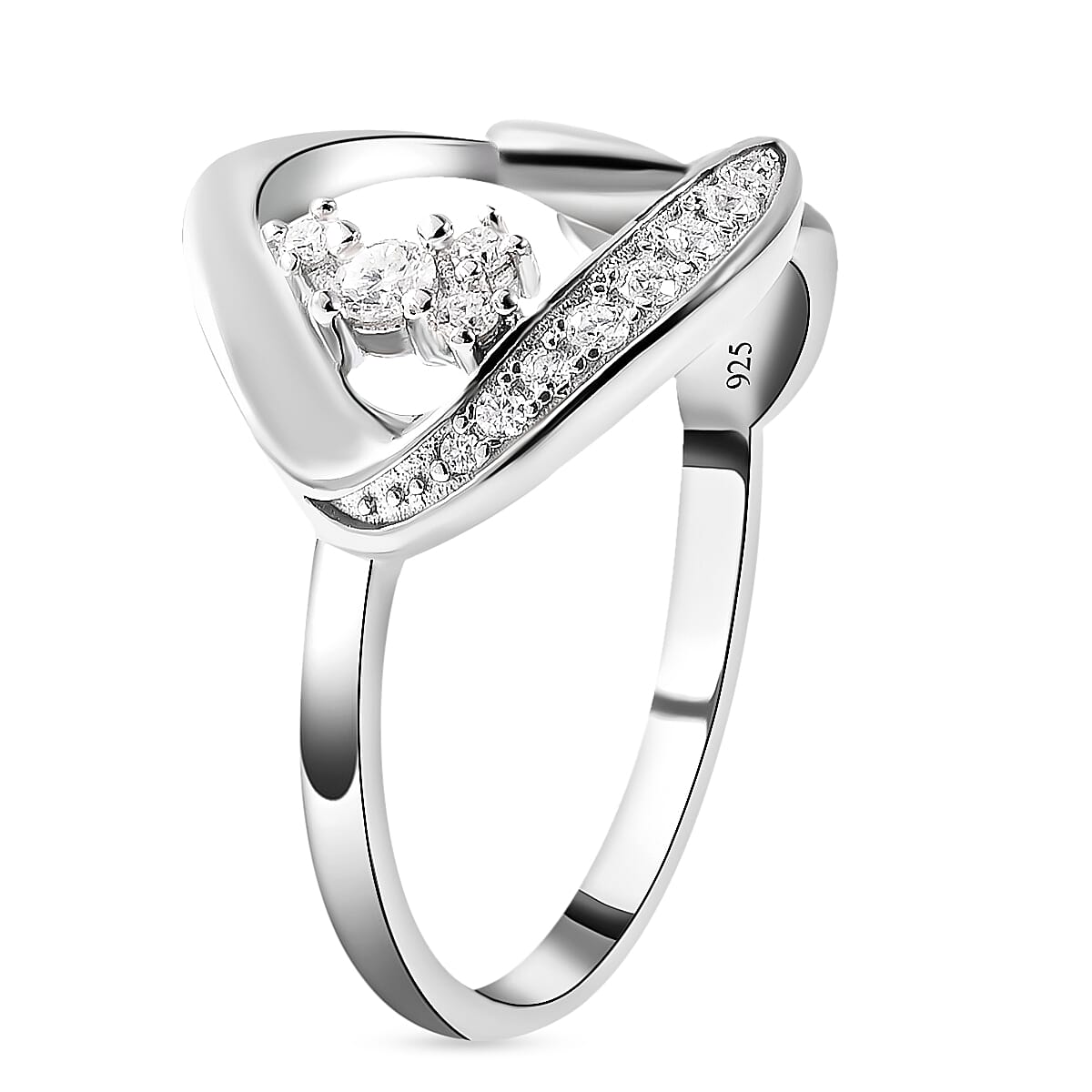LucyQ Fluid Collection - Moissanite Ring in Rhodium Overlay Sterling Silver