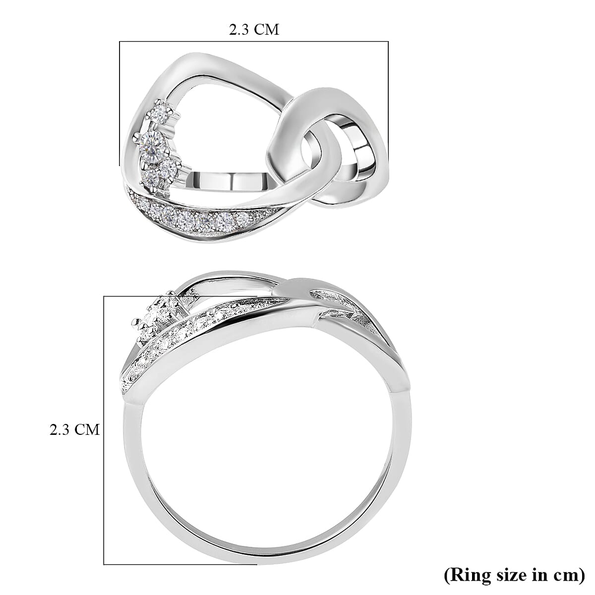 LucyQ Fluid Collection - Moissanite Ring in Rhodium Overlay Sterling Silver