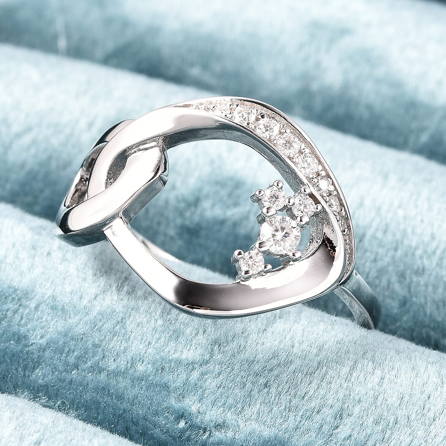 LucyQ Fluid Collection - Moissanite Ring in Rhodium Overlay Sterling Silver