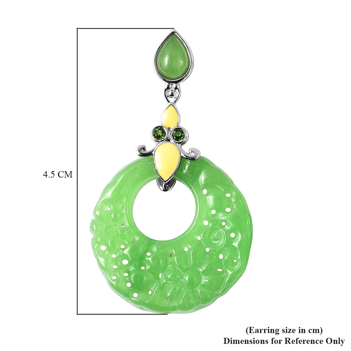 Green Jade and Chrome Diopside Drop Earrings in Rhodium Overlay Sterling Silver 43.60 Ct.