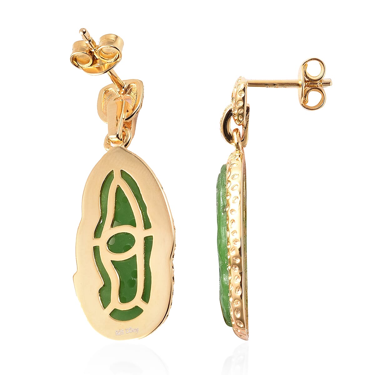 Green Jade and Natural Cambodian Zircon Drop Earrings in Yellow Gold Overlay Sterling Silver 9.55 Ct.
