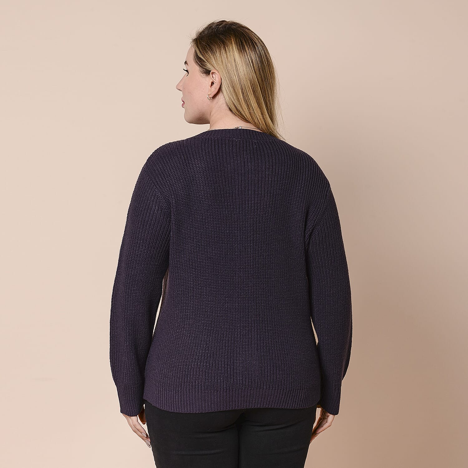 LA MAREY Dark Purple Knit Cardigan with Multi Colour Floral Embriodery (Size: XL, 43)