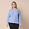 LA MAREY Light Blue Knit Cardigan with Multi Colour Floral Embroidery 