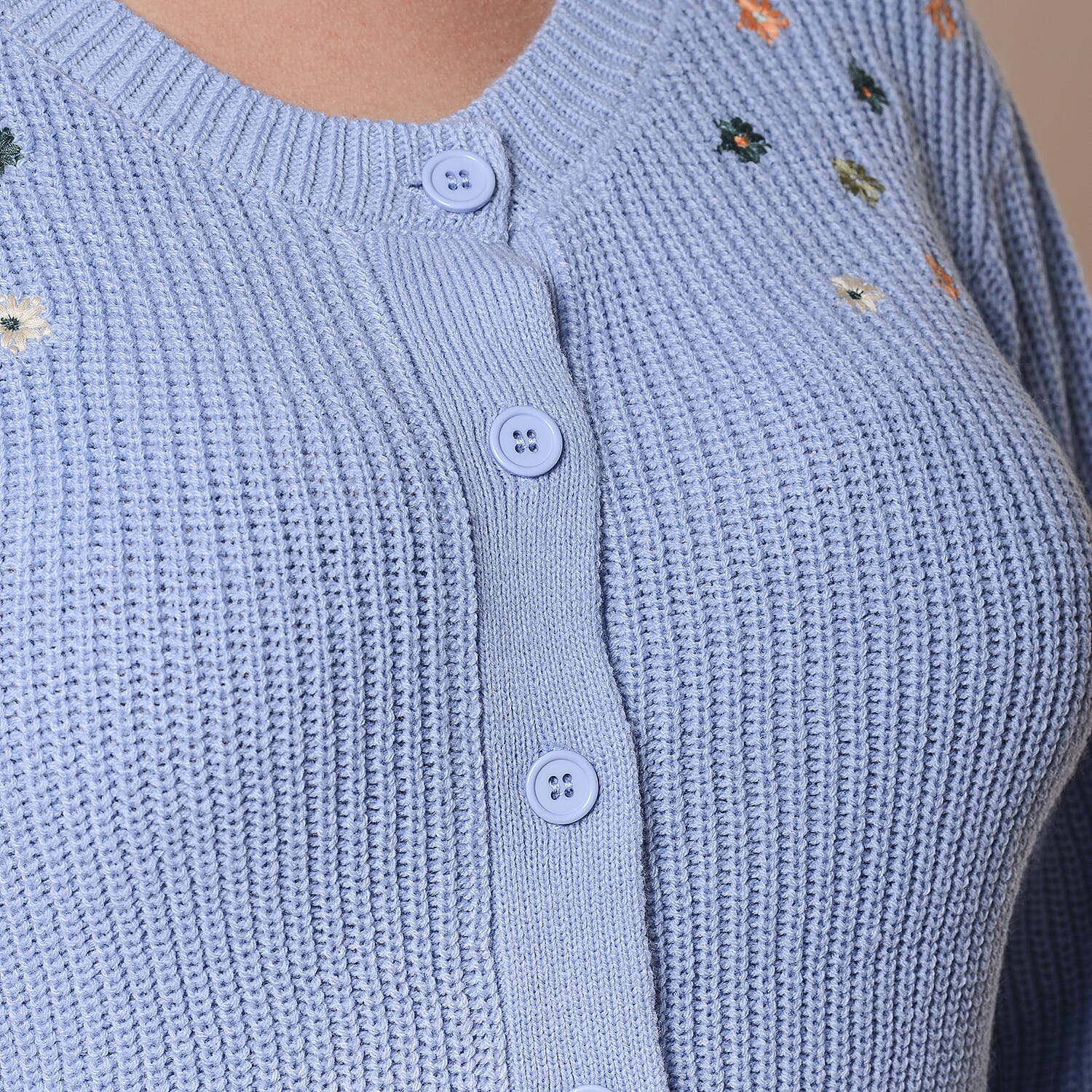 LA MAREY Dark Purple Knit Cardigan with Multi Colour Floral Embriodery