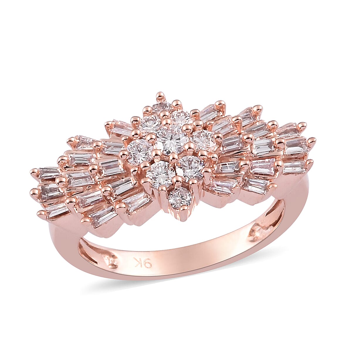 9K Rose Gold SGL Certified Pink Diamond (I2) Ballerina Ring 1.00 Ct, Gold wt. 4.20 Gms