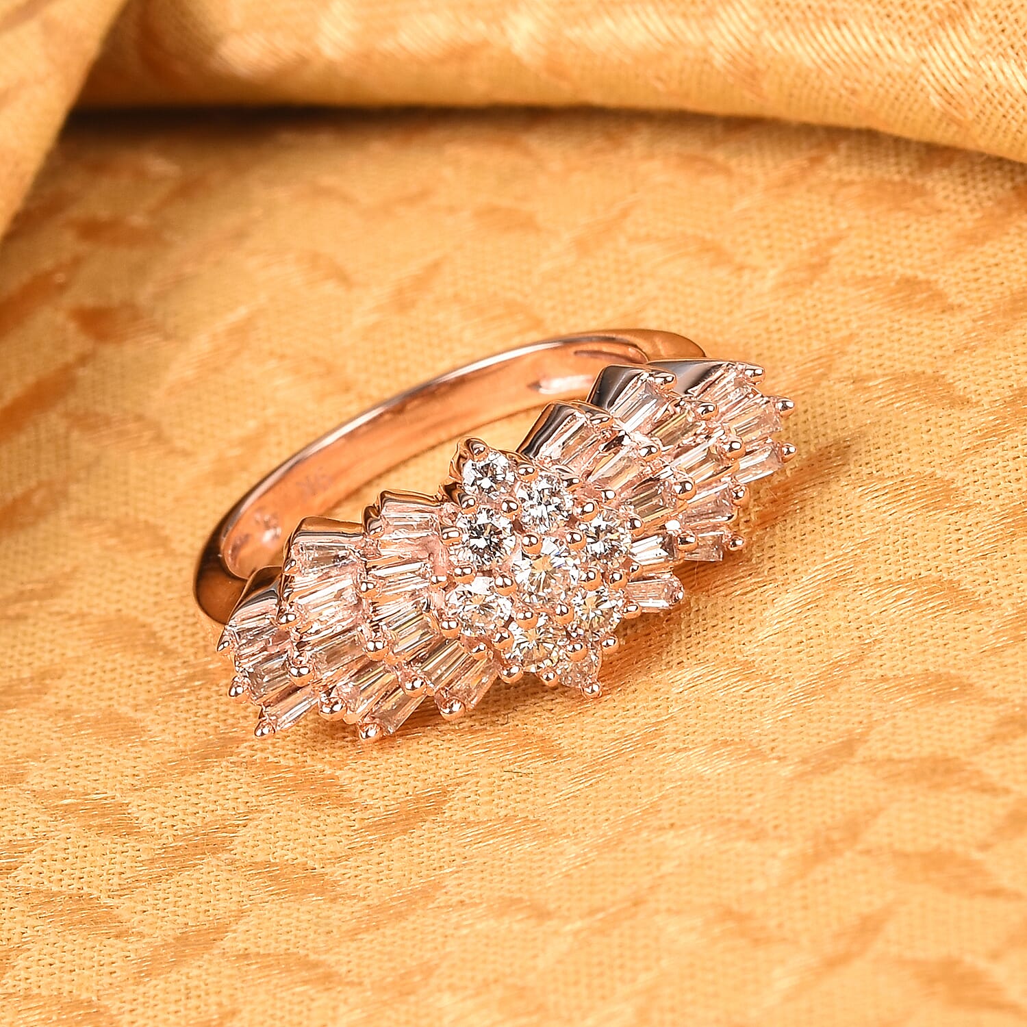 9K Rose Gold SGL Certified Pink Diamond (I2) Ballerina Ring 1.00 Ct, Gold wt. 4.20 Gms