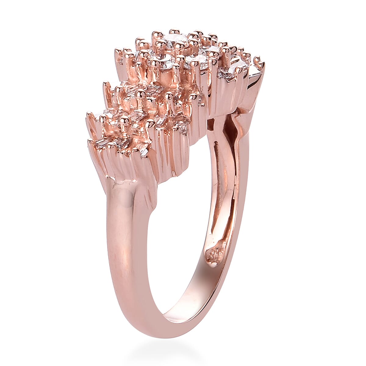9K Rose Gold SGL Certified Pink Diamond (I2) Ballerina Ring 1.00 Ct, Gold wt. 4.20 Gms
