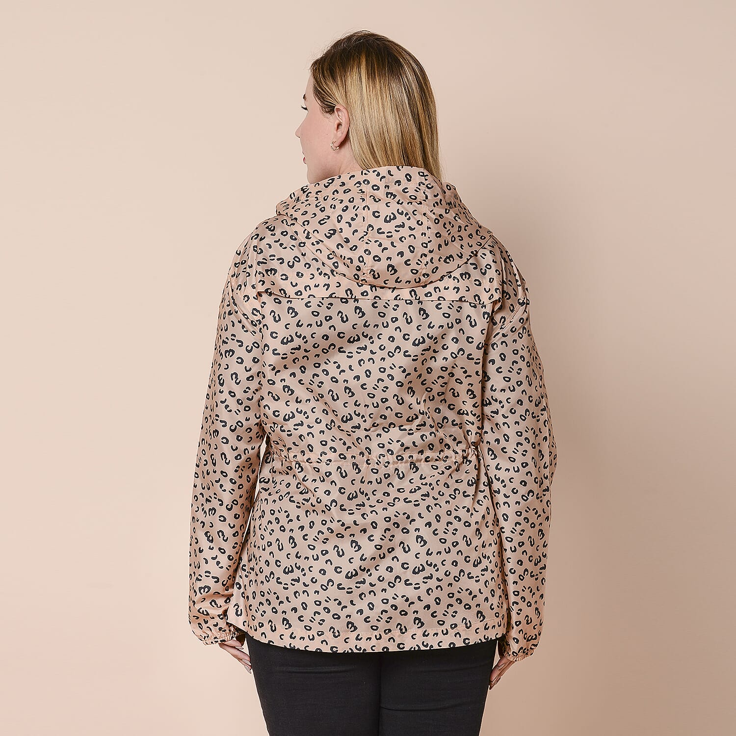 LA MAREY Water and Wind Resistant Packable Brown Leopard Pattern Jacket 