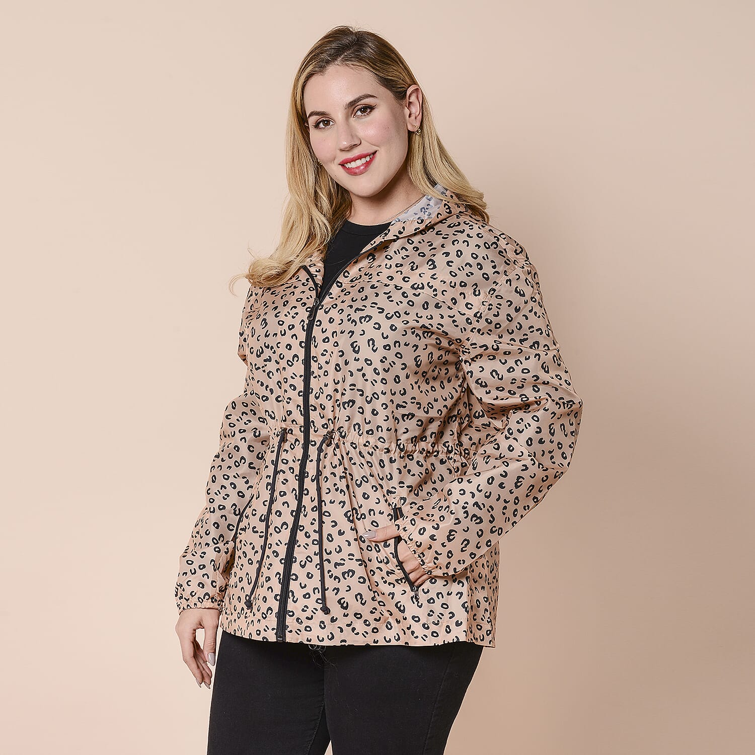 LA MAREY Water and Wind Resistant Packable Brown Leopard Pattern Jacket 
