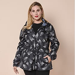 LA MAREY Water and Wind Resistant Packable Black Leaves  Pattern Jacket - One Size - 8-18