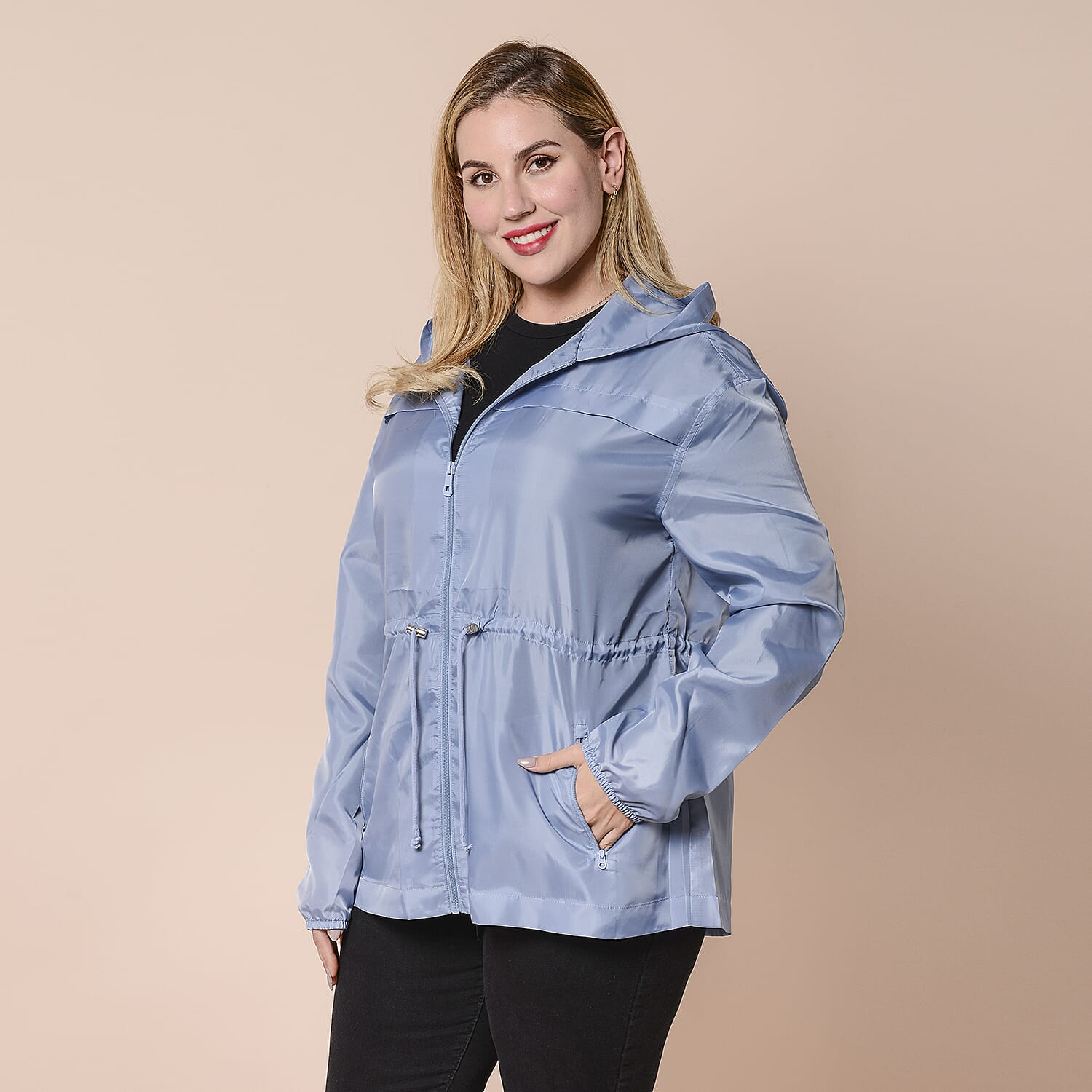 LA MAREY Water and Wind Resistant Packable Jacket (Size 8 to 18) - Sky Blue