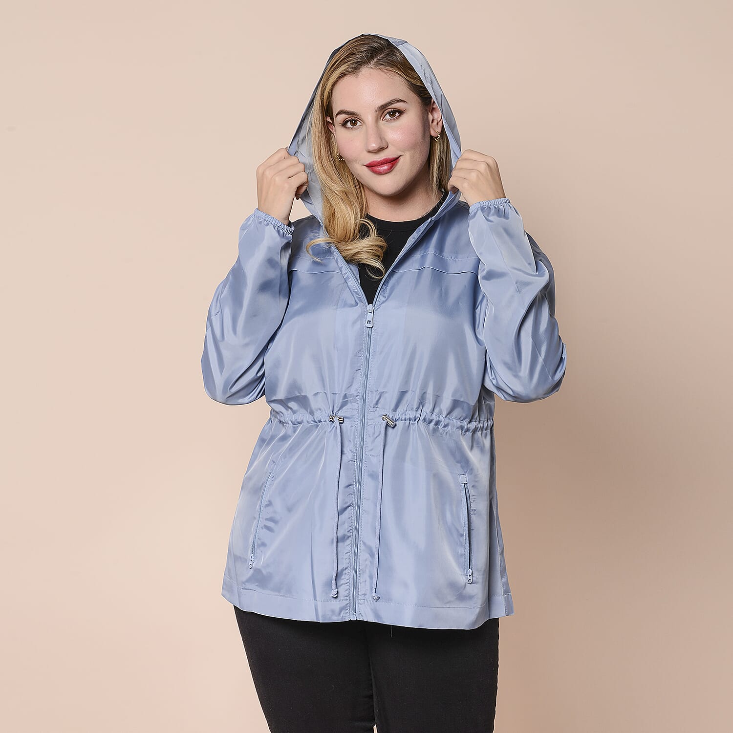 LA MAREY Water and Wind Resistant Packable Jacket (Size 8 to 18) - Sky Blue