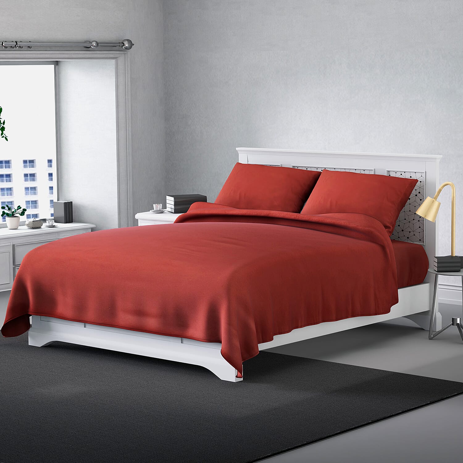 4 Piece Set Solid Microfibre 1 Flat Sheet, 1 Fitted Sheet and 2 Pillowcases