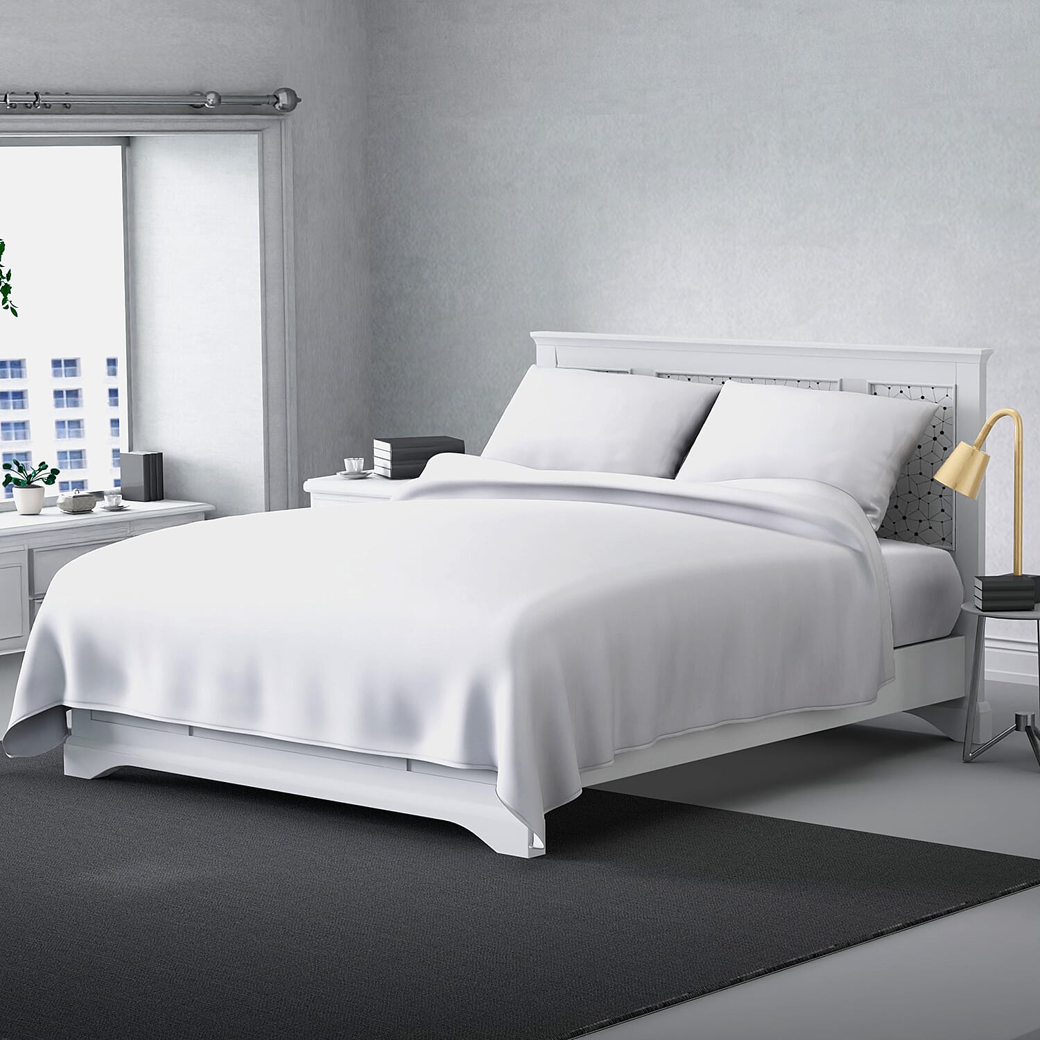 4 Piece Set Solid Microfibre 1 Flat Sheet, 1 Fitted Sheet and 2 Pillowcases