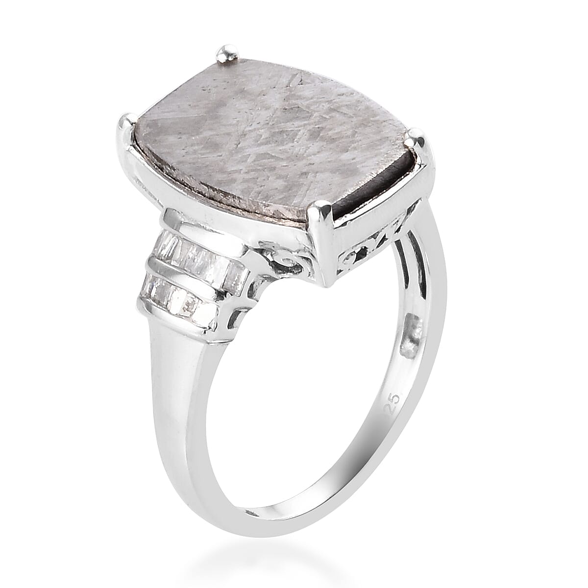 Meteorite and Diamond Ring in Platinum Overlay Sterling Silver 13.16 Ct.