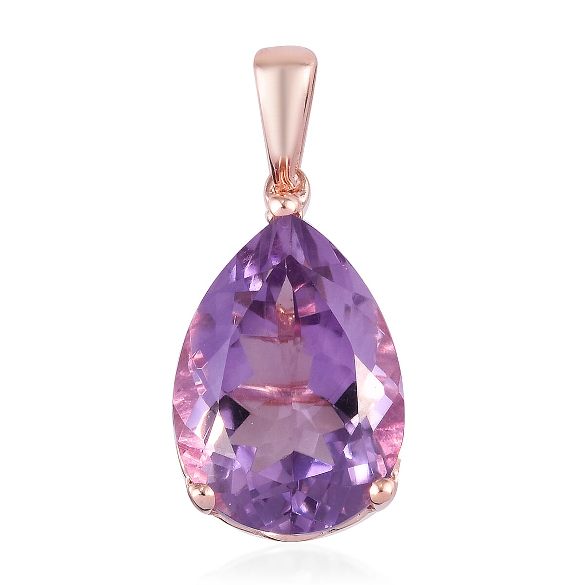 Rose De France Amethyst Solitaire Pendant in Rose Gold Overlay Sterling Silver 10.28 Ct.