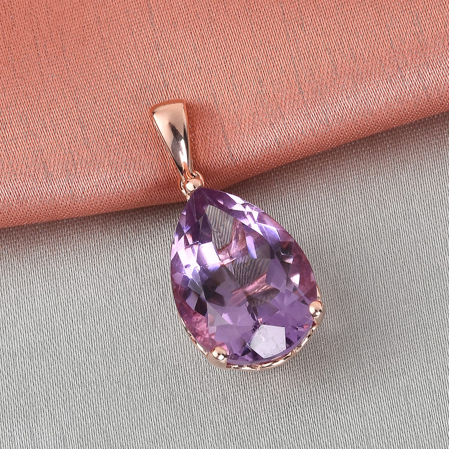 Rose De France Amethyst Solitaire Pendant in Rose Gold Overlay Sterling Silver 10.28 Ct.