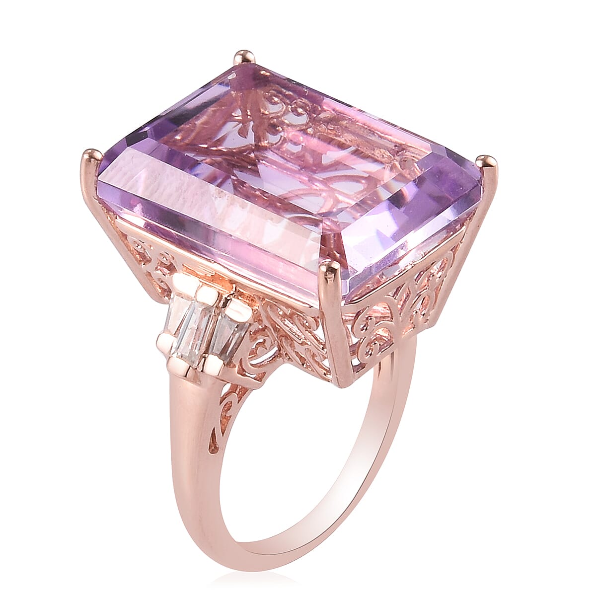 Rose De France Amethyst and Natural Cambodian Zircon Ring in Rose Gold Overlay Sterling Silver 23.33 Ct.