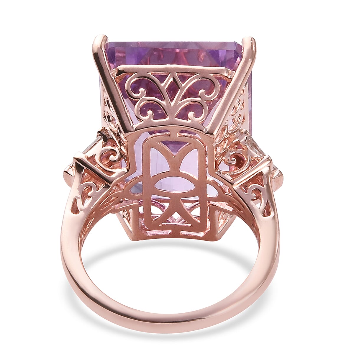 Rose De France Amethyst and Natural Cambodian Zircon Ring in Rose Gold Overlay Sterling Silver 23.33 Ct.