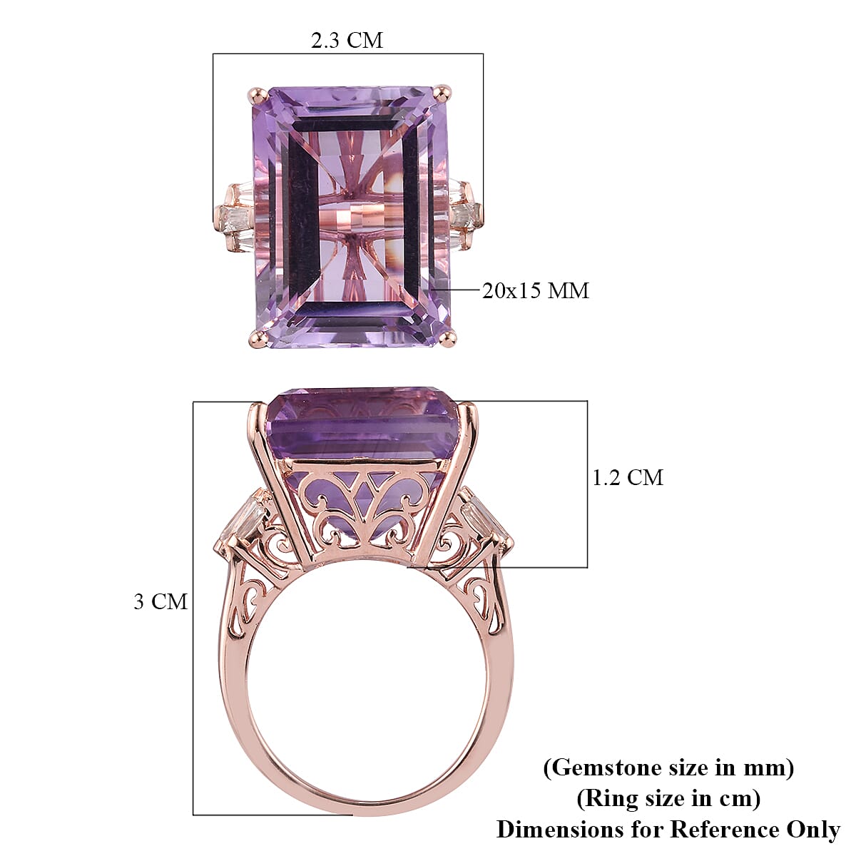 Rose De France Amethyst and Natural Cambodian Zircon Ring in Rose Gold Overlay Sterling Silver 23.33 Ct.