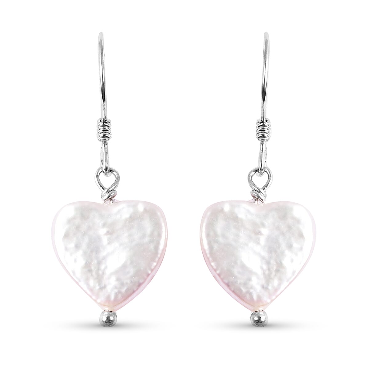 White Baroque Pearl Heart Hook Earrings in Rhodium Overlay Sterling Silver