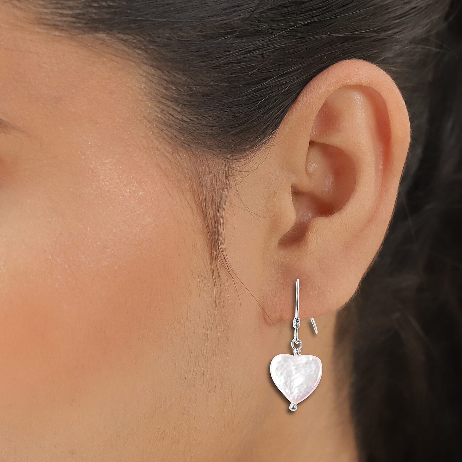 White Baroque Pearl Heart Hook Earrings in Rhodium Overlay Sterling Silver