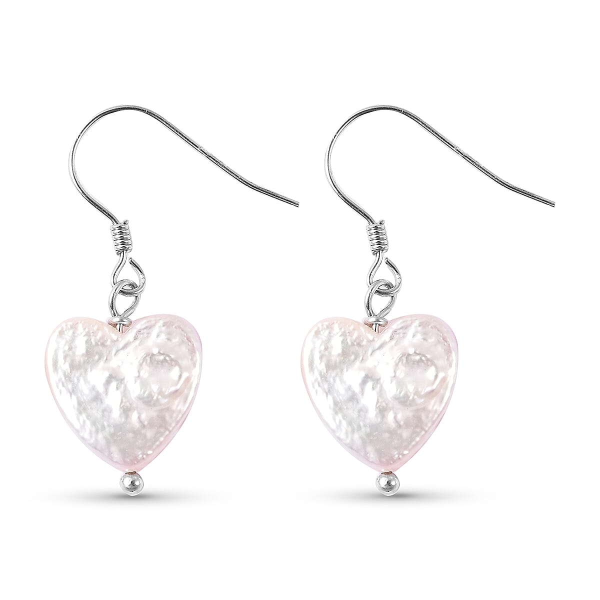 White Baroque Pearl Heart Hook Earrings in Rhodium Overlay Sterling Silver