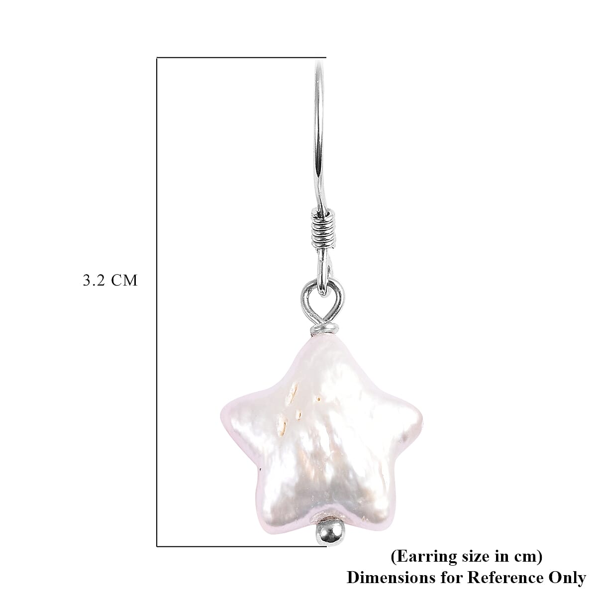 White Baroque Pearl Star Hook Earrings in Rhodium Overlay Sterling Silver