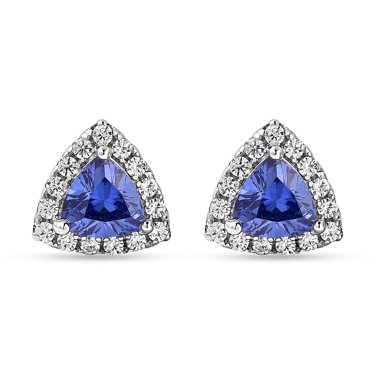ELANZA Simulated Tanzanite and Simulated Diamond Stud Earrings (with Push Back) in Rhodium Overlay Sterling Silver