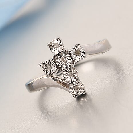 Diamond Ring in Platinum Overlay Sterling Silver