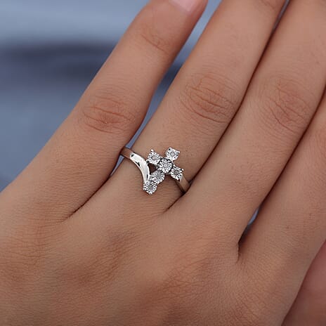 Diamond Ring in Platinum Overlay Sterling Silver