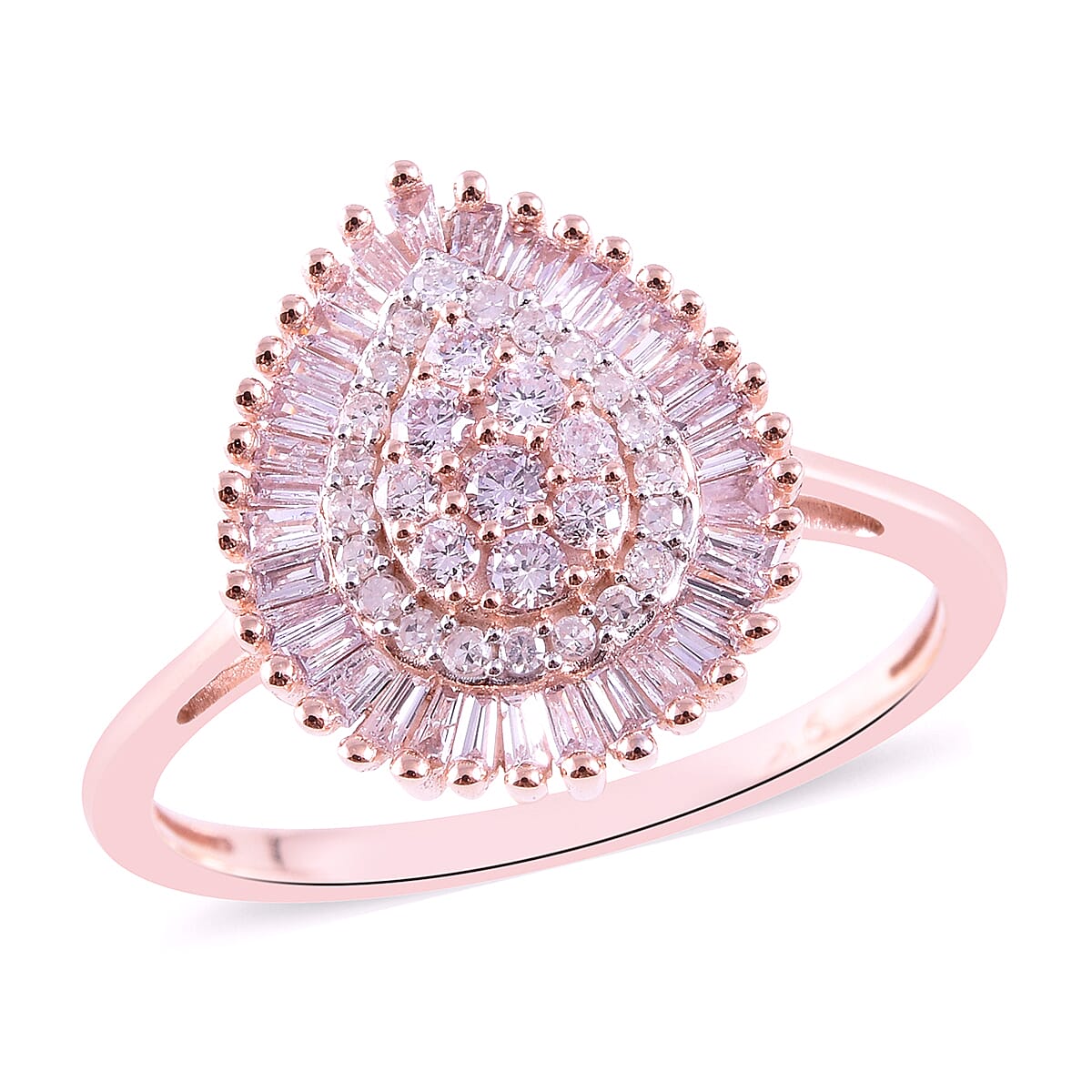 9K Rose Gold Natural Pink Diamond Dual Halo Ring 0.500 Ct.
