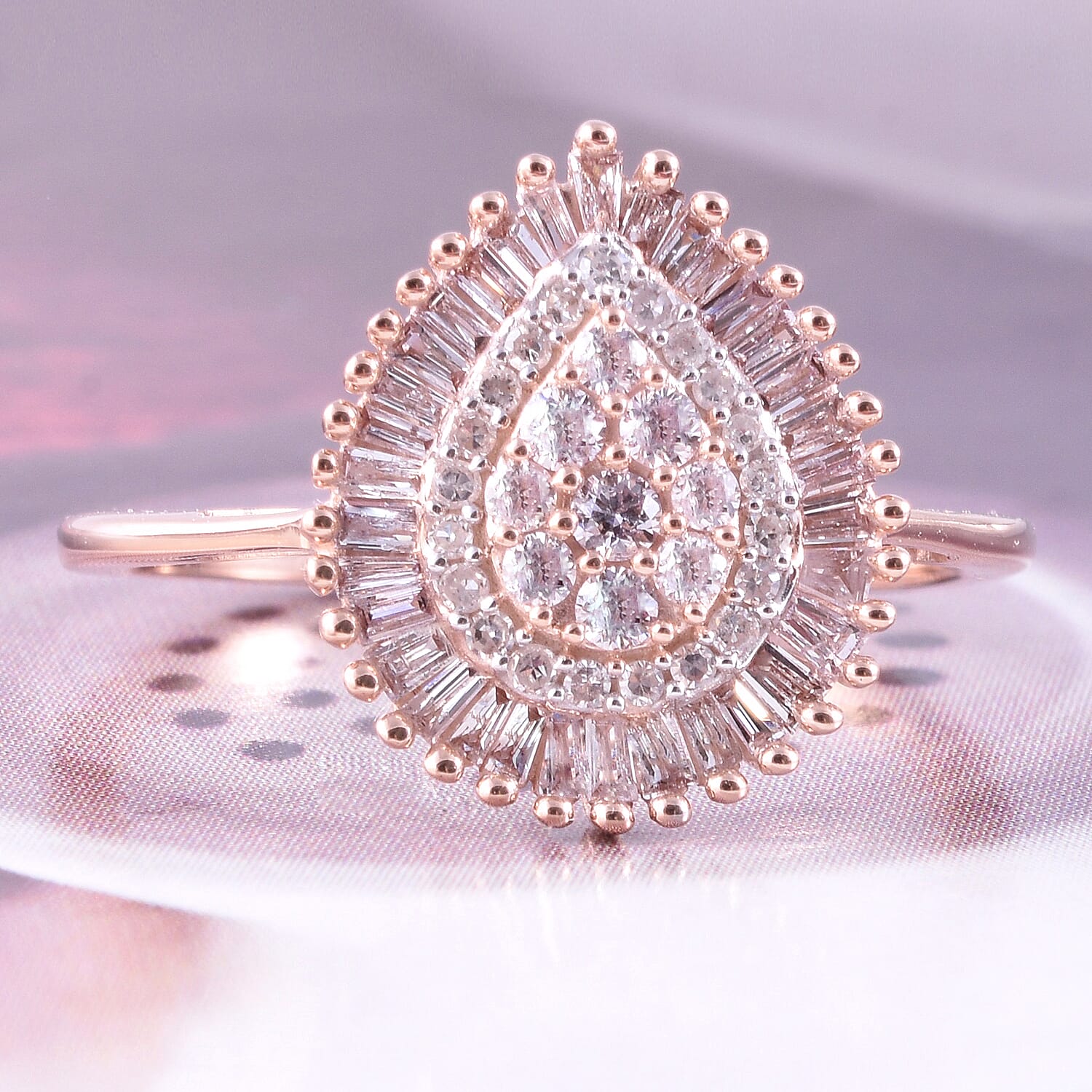 9K Rose Gold Natural Pink Diamond Dual Halo Ring 0.500 Ct.