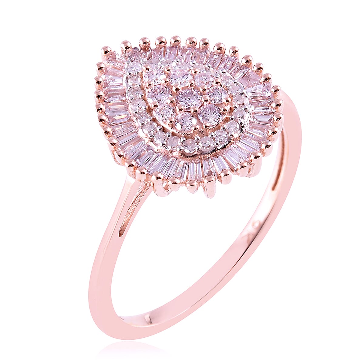 9K Rose Gold Natural Pink Diamond Dual Halo Ring 0.500 Ct.
