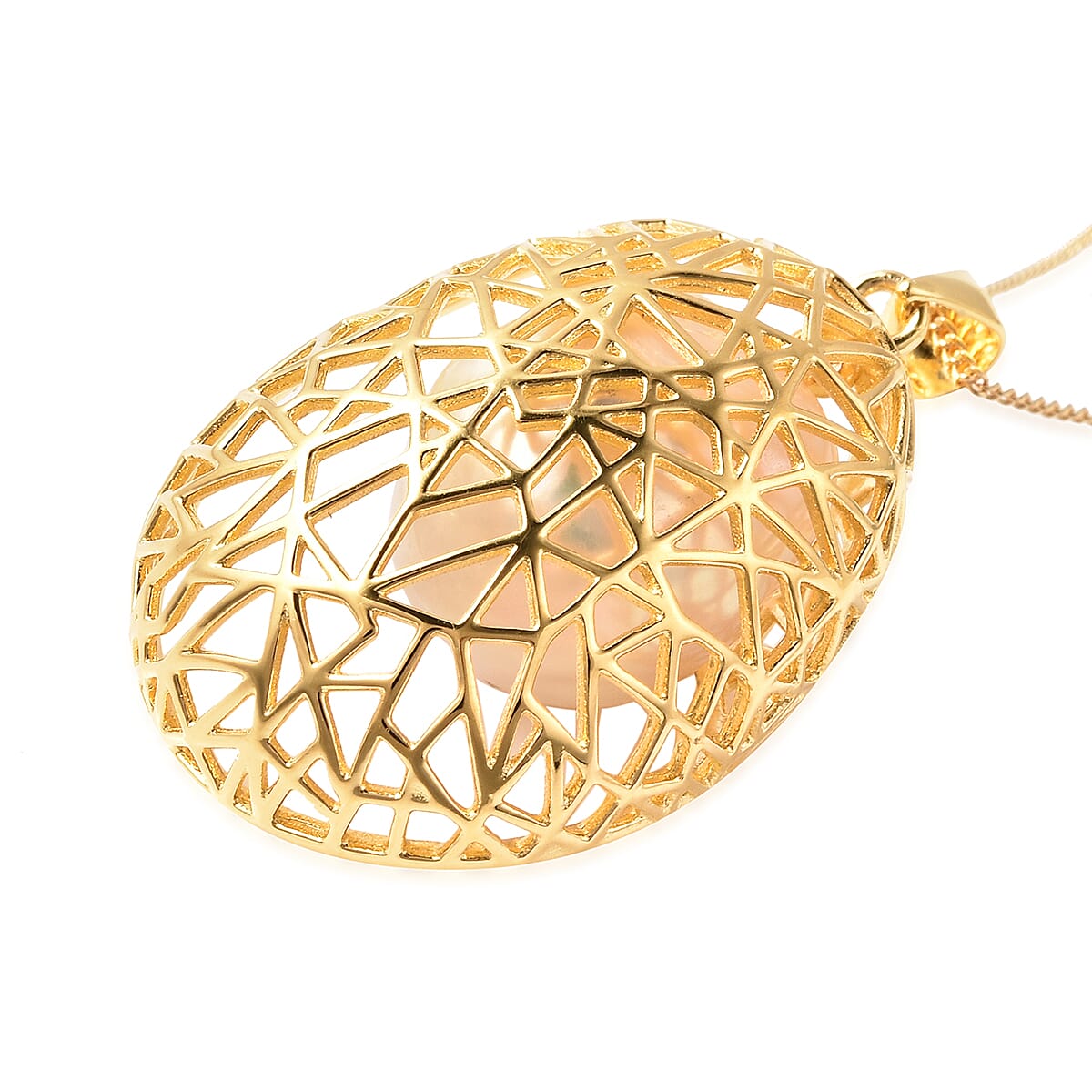 White Edison Pearl Necklace (Size 18) in Yellow Gold Overlay Sterling Silver, Silver Wt 5.60 Gms