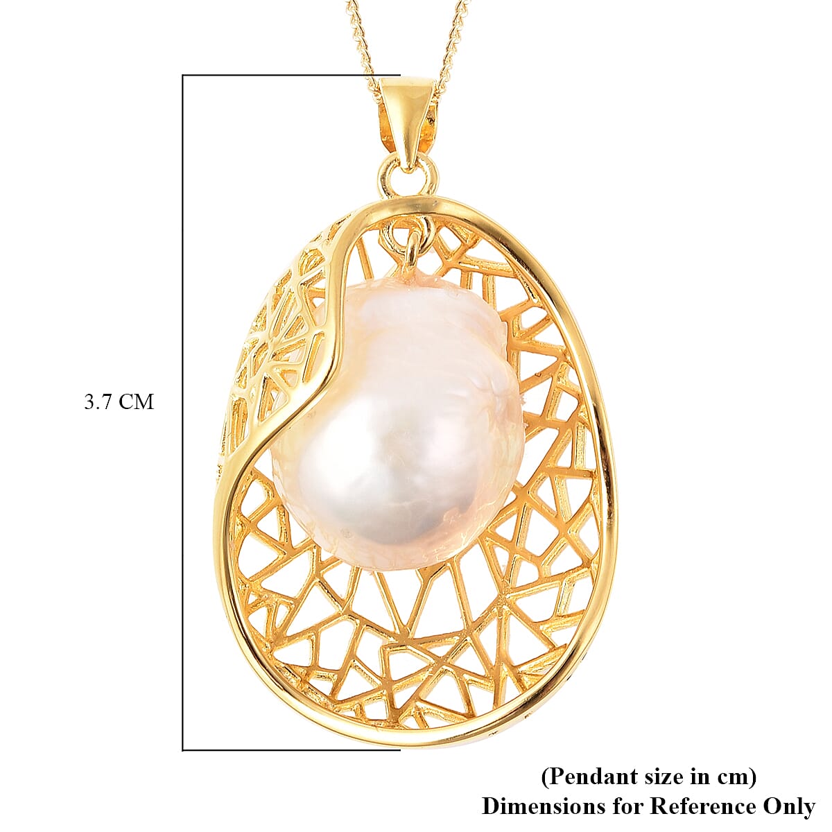 White Edison Pearl Necklace (Size 18) in Yellow Gold Overlay Sterling Silver, Silver Wt 5.60 Gms