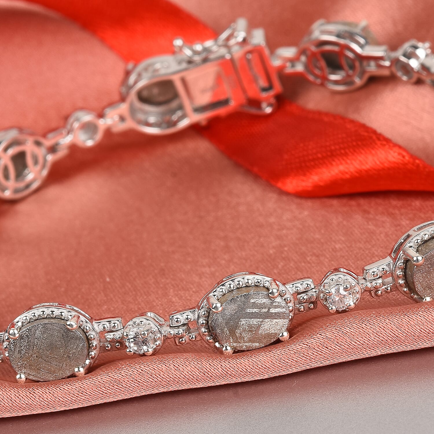 Meteorite and Natural Zircon Bracelet (Size 7.5) in Platinum Overlay Sterling Silver 32.98 Ct.