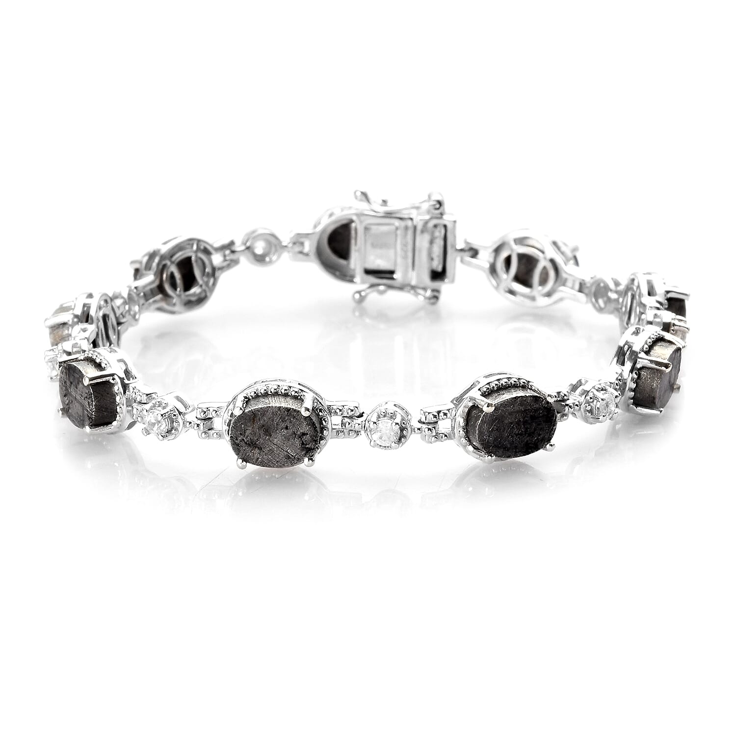 Meteorite and Natural Cambodian Zircon Bracelet (Size 7) in Platinum Overlay Sterling Silver 32.90 Ct.