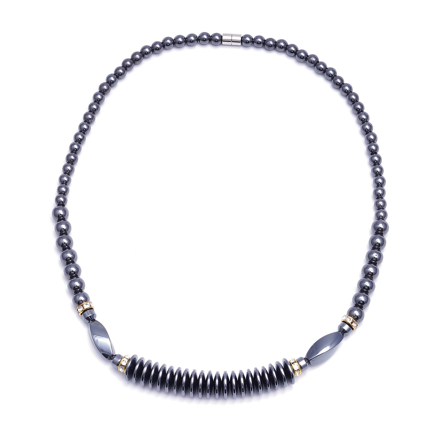 Designer Inspired- Hematite and White Austrian Crystal Beads Necklace (Size 20) 379.50 Ct.