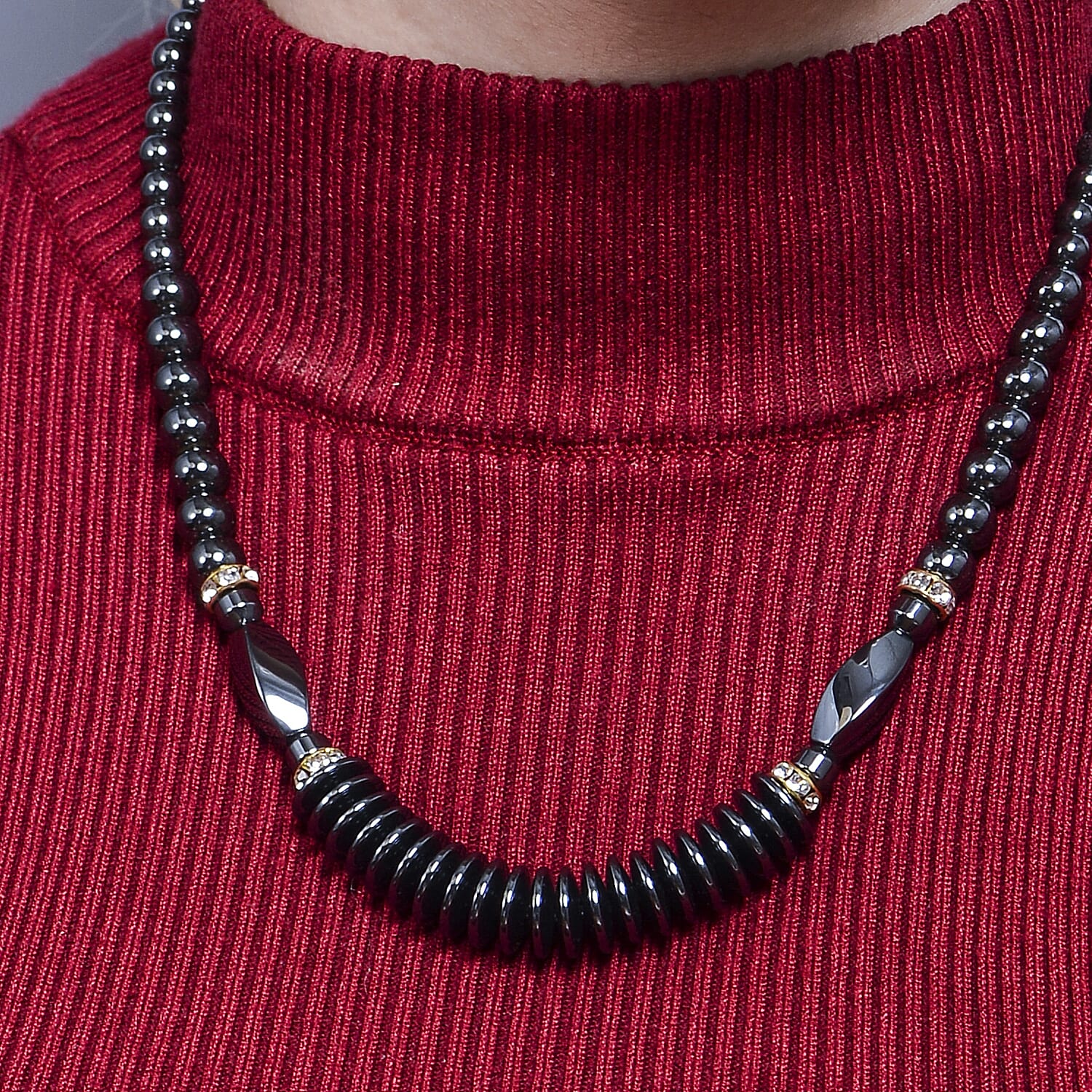 Designer Inspired- Hematite and White Austrian Crystal Beads Necklace (Size 20) 379.50 Ct.