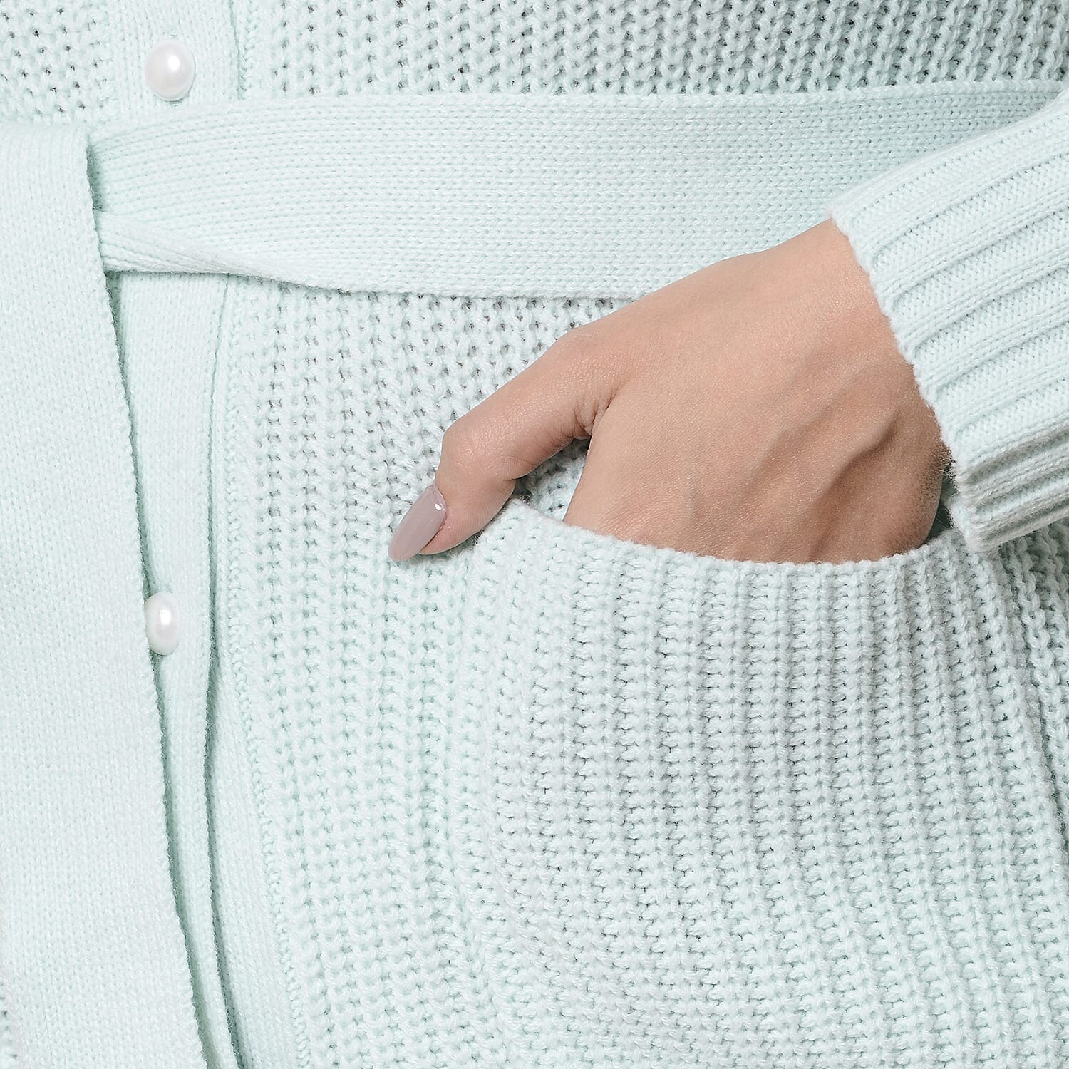 LA MAREY Knit Cardigan with Waist Belt - Black