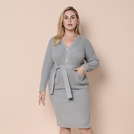 LA MAREY Ribbed Knit Skirt in Ash Grey Colour (Size L, 14-16)