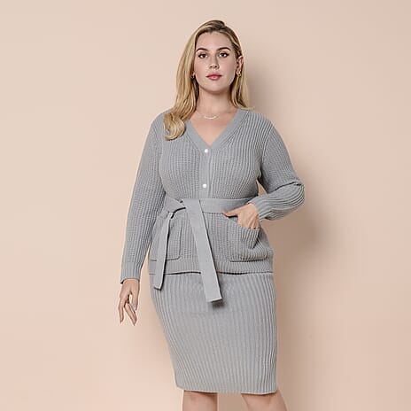 LA MAREY Ribbed Knit Skirt in Ash Grey Colour (Size XXL, 20-24)