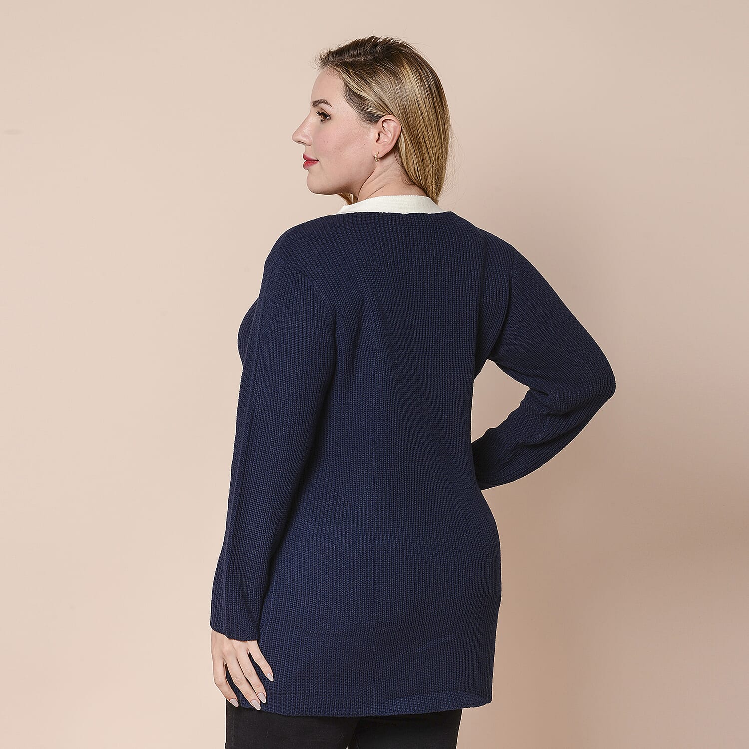 LA MAREY Navy Contrast Cardigan with Vintage Gold Buttons (XXL, UK size 20-26)
