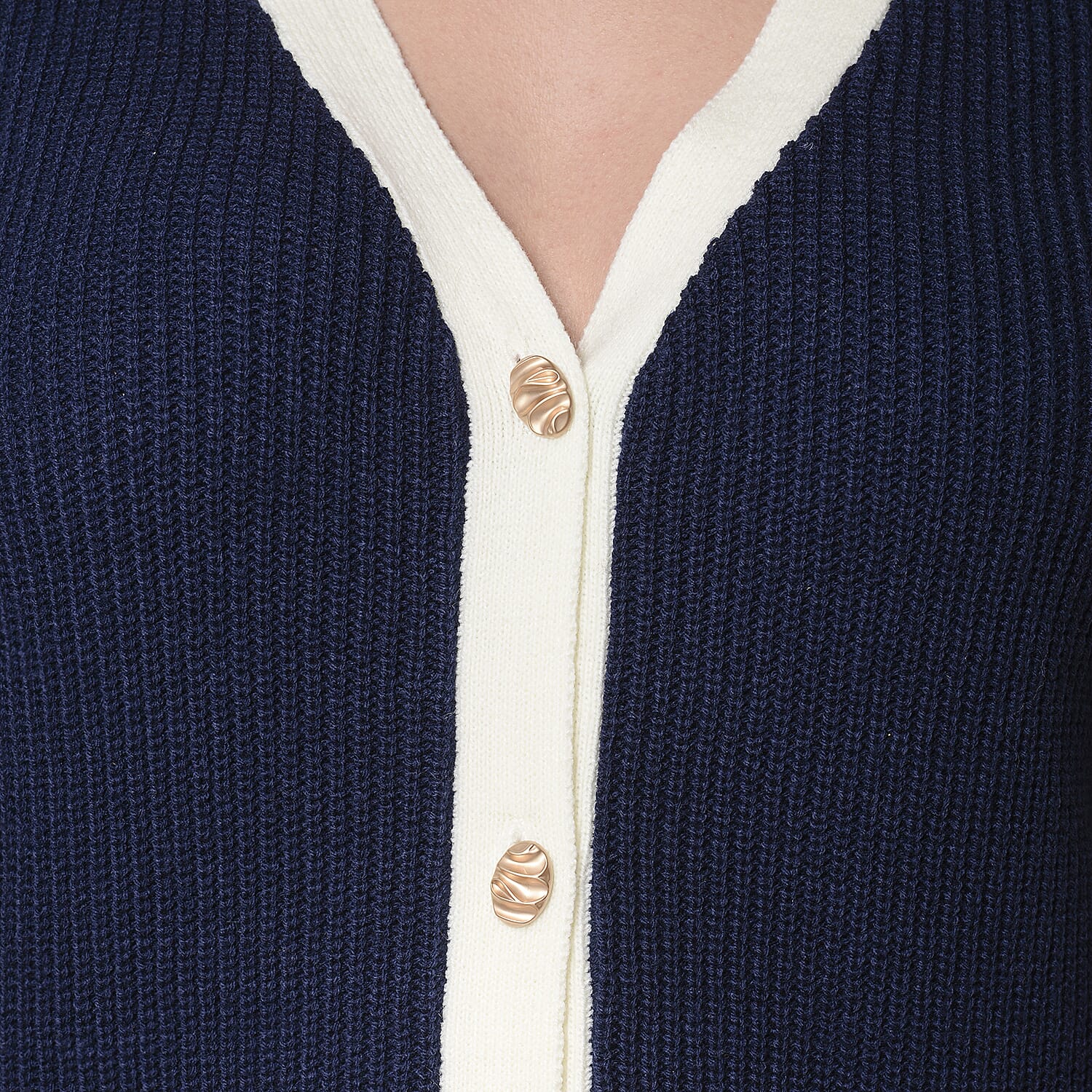 LA MAREY Navy Contrast Cardigan with Vintage Gold Buttons (XXL, UK size 20-26)