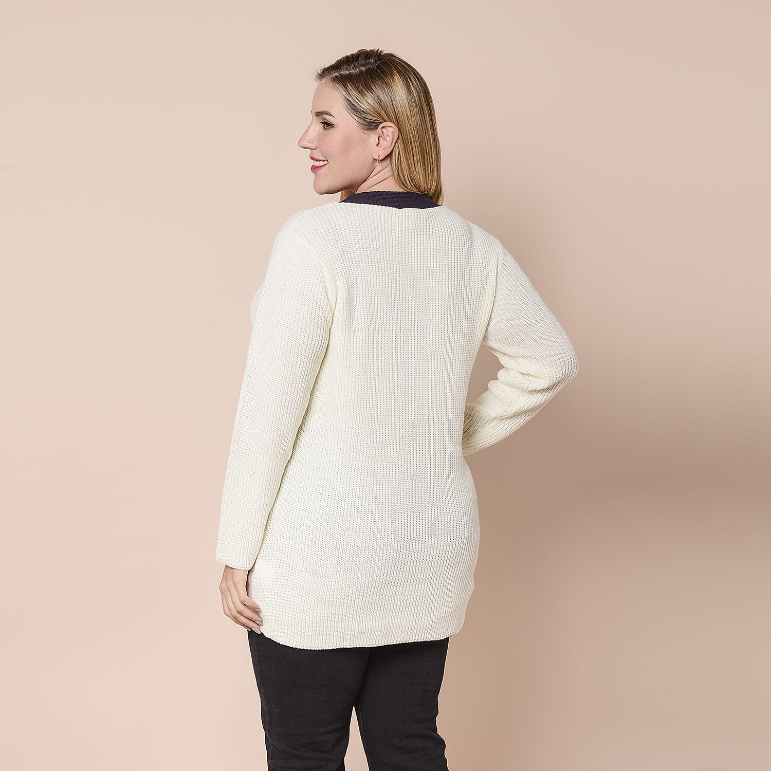 LA MAREY Cream Contrast Cardigan with Golden Buttons (XXL, UK size 20-26)